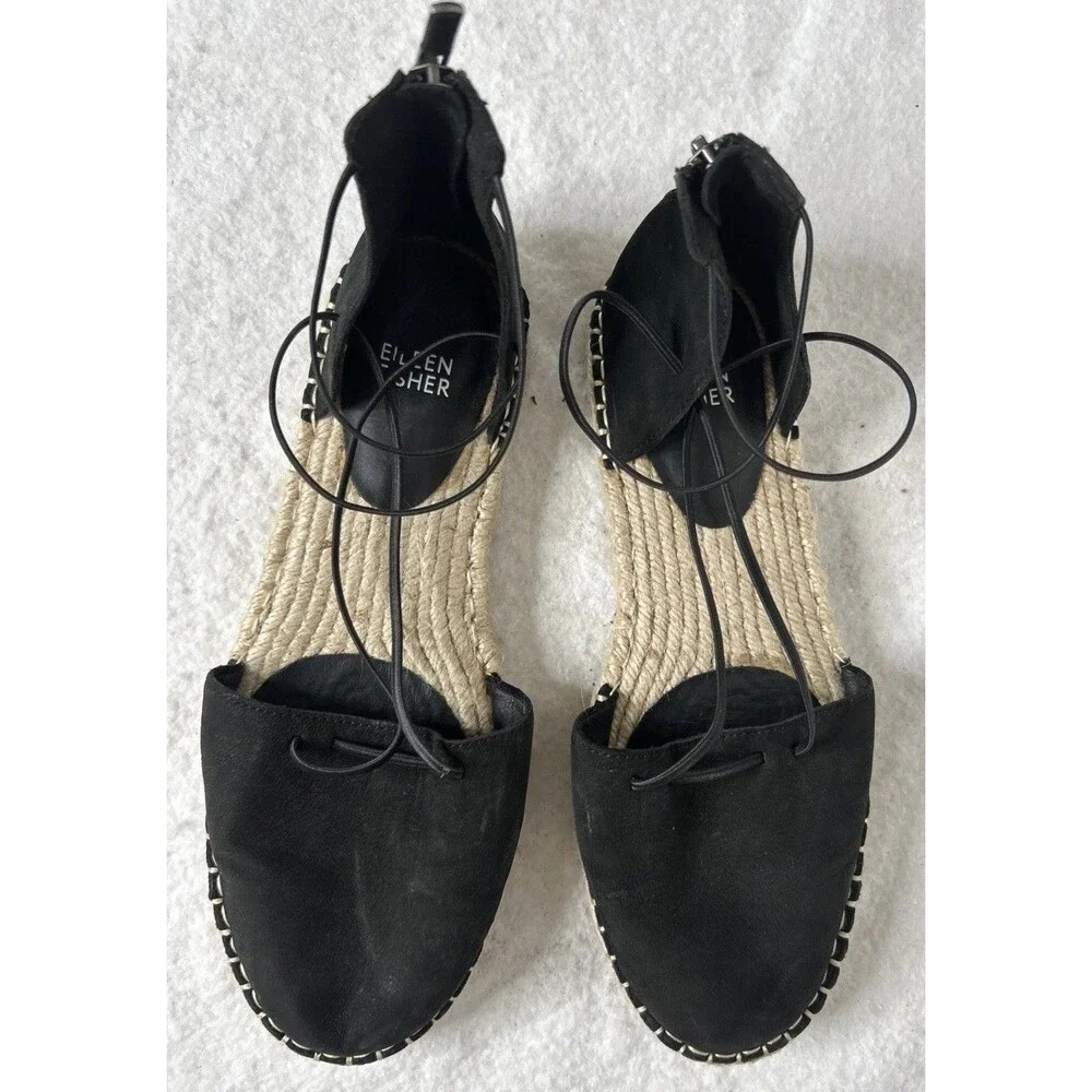 Eileen Fisher black suede nubuck espadrilles size 8.5 Lagenlook Worn Once EUC
